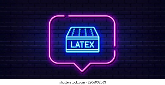 Neon Light Speech Bubble. Mattress Line Icon. Orthopedic Latex Pad Sign. Breathable Sleep Bed Symbol. Neon Light Background. Latex Mattress Glow Line. Brick Wall Banner. Vector