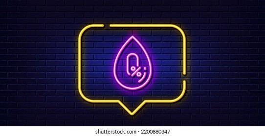 Neon light speech bubble. No alcohol line icon. Organic tested sign. Water drop symbol. Neon light background. No alcohol glow line. Brick wall banner. Vector