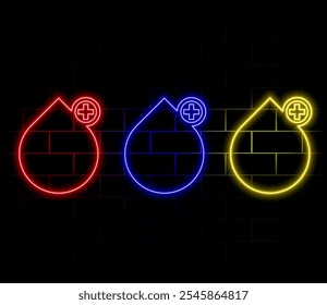 Burbuja de discurso de luz de neón. Icono de línea de suero de aceite. No hay signos de colores artificiales. Símbolo de producto orgánico. Fondo de luz de neón. Línea de resplandor de suero de aceite. Anuncio de pared de ladrillo. Vector.
