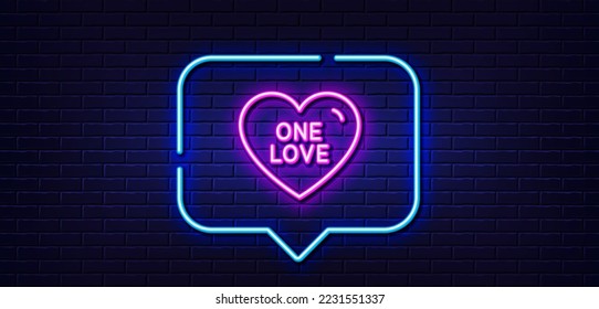 Burbuja de habla de luz neón. Un icono de la línea de amor. Señal de corazón dulce. Símbolo de San Valentín. Fondo neón de luz. Una línea de amor para el resplandor. Banner de pared de ladrillo. Vector
