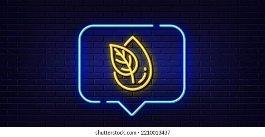 Neon light speech bubble. Organic product line icon. No artificial colors sign. Natural flavors symbol. Neon light background. Organic product glow line. Brick wall banner. Vector
