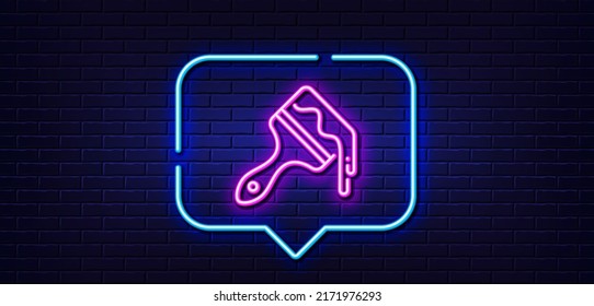 Neon Light Speech Bubble. Paint Brush Line Icon. Wall Paintbrush Sign. Creative Drawing Art Symbol. Neon Light Background. Brush Glow Line. Brick Wall Banner. Vector