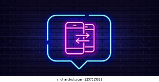 Neon Light-Sprechblase. Telefonische Kommunikationsleitung Symbol Eingehende und Ausgehende Rufzeichen. Konversation oder SMS-Symbol. Neoner heller Hintergrund. Telefonkommunikationsleuchte. Brick-Wand-Banner. Vektorgrafik