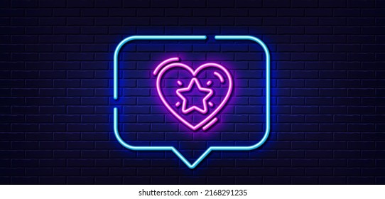Burbuja de habla de luz neón. Icono de línea de estrella de clasificación. Señal de valoración de amor. Mejor símbolo de rango. Fondo neón de luz. Ranking star línea de brillo. Banner de pared de ladrillo. Vector