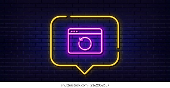 Neon light speech bubble. Recovery internet line icon. Backup data sign. Restore information symbol. Neon light background. Recovery internet glow line. Brick wall banner. Vector