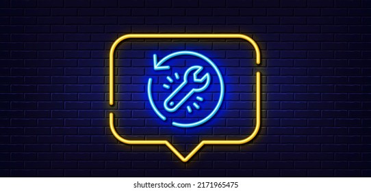 Neon Light-Sprechblase. Symbol für die Wiederherstellungs-Toolzeile. Datenzeichen sichern. Symbol für Informationen wiederherstellen. Neoner heller Hintergrund. Wiederherstellungs-Tool glänzen Linie. Brick-Wand-Banner. Vektorgrafik