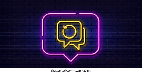 Neon light speech bubble. Recovery info line icon. Backup data sign. Restore information symbol. Neon light background. Recovery data glow line. Brick wall banner. Vector