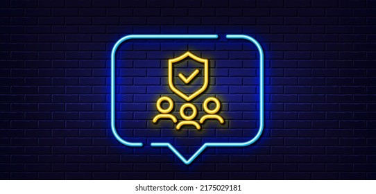 Neon Light Speech Bubble. Security Agency Line Icon. Body Guard Sign. Private Protection Symbol. Neon Light Background. Security Agency Glow Line. Brick Wall Banner. Vector