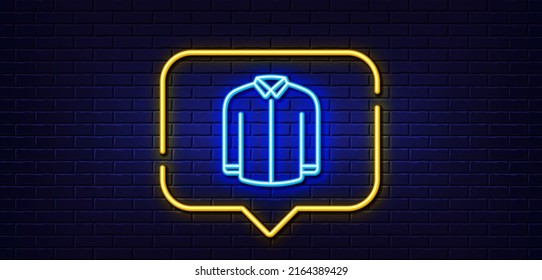 Neon light speech bubble  Shirt line icon  Male dress shirt sign  Business wear symbol  Neon light background  Shirt glow line  Brick wall banner  Vector