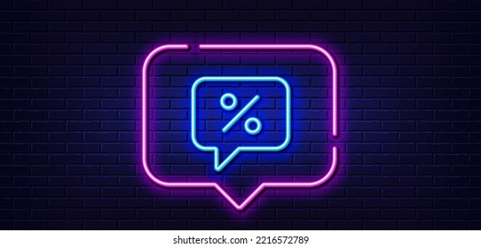 Neon light speech bubble. Shopping speech bubble line icon. Special offer chat sign. Sale with Discounts symbol. Neon light background. Discount message glow line. Brick wall banner. Vector