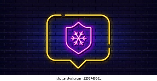 Neon light speech bubble. Skin protection line icon. Cream care sign. Cosmetic lotion symbol. Neon light background. Clean skin glow line. Brick wall banner. Vector