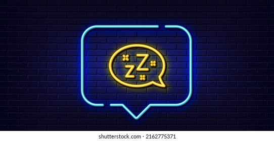 Neon Light-Sprechblase. Schläfst das Symbol der Linie. Zzz Sprechblase Zeichen. Chat-Meldungssymbol. Neoner heller Hintergrund. Schlafschlachtlinie. Brick-Wand-Banner. Vektorgrafik