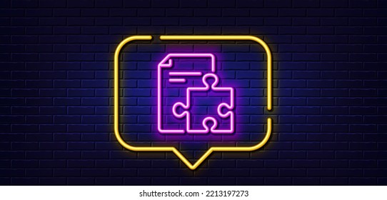 Neon light speech bubble. Strategy line icon. Technical instruction sign. Neon light background. Strategy glow line. Brick wall banner. Vector