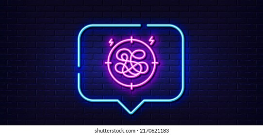 Neon light speech bubble. Stress line icon. Anxiety depression target sign. Mental health symbol. Neon light background. Stress glow line. Brick wall banner. Vector