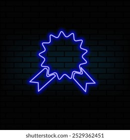 Burbuja de discurso de luz de neón. Icono de línea de éxito. Signo de medalla del ganador. Símbolo de premio. Gloria u Honor. Fondo de luz de neón. Éxito de la línea de brillo. Anuncio de pared de ladrillo. Vector.4.