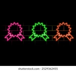 Neon light speech bubble. Success line icon. Winner medal sign. Award reward symbol. Glory or Honor. Neon light background. Success glow line. Brick wall banner. Vector.2.