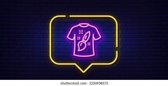 Neon light speech bubble. T-shirt design line icon. Creative brush sign. T shirt Graphic art symbol. Neon light background. T-shirt design glow line. Brick wall banner. Vector