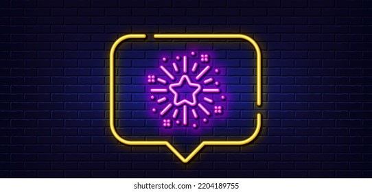 Neon light speech bubble. Twinkle star line icon. Best ranking sign. Favorite symbol. Neon light background. Twinkle star glow line. Brick wall banner. Vector