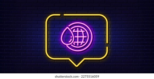 Burbuja de habla de luz neón. Icono de la línea de agua mundial. Limpiar el signo de caída de agua. Símbolo líquido. Fondo neón de luz. Línea mundial de resplandor de agua. Banner de pared de ladrillo. Vector