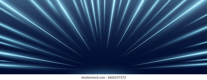 Neon light speed explosion. Glowing radial beams burst from center bottom, creating a sci-fi acceleration effect. Great for racing, hyperspace travel, motion graphics or futuristic backgrounds.