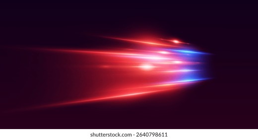 Neon light speed lines, effect of light rays and flashes.