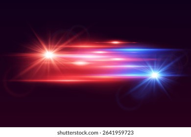 Neon light speed lines, effect of light rays and flashes.