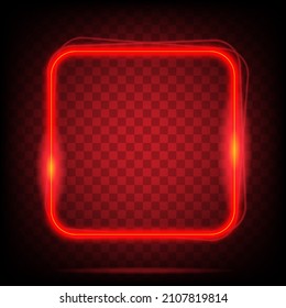Neon hellquadratisches Banner. Glühender Rahmen einzeln auf transparentem Hintergrund. Realistische Vorlagenzeichenvektorgrafik.
Leuchtender roter Farbeffekt.