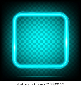 Neon light square banner. Glowing frame isolated on transparent background. Realistic template sign vector.
Shining sky blue color effect.