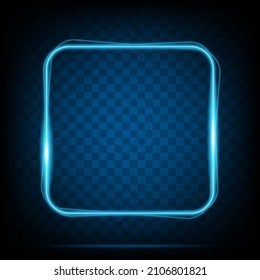 Neon light square frame. Glowing banner isolated on transparent background. Realistic template sign vector.
Shining blue color effect.