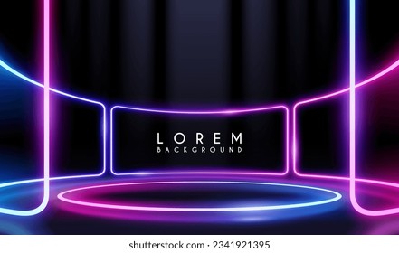 Neon light stage template on black background