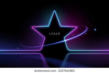 Neon light star shape template on black background