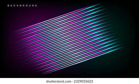 Neon light stick. Abstract overlapping black background with diagonal lines, technology concept