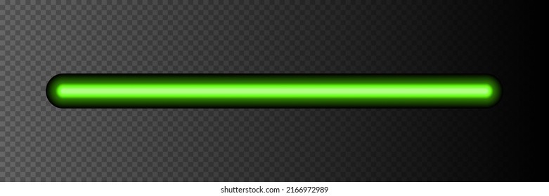 Neon light stick on transparent background. Green led line glowing vector illustration. Electric color design for party or clubs.