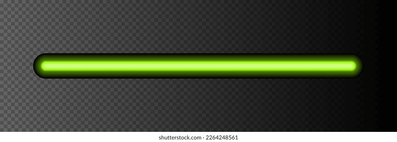 Neon light stick on transparent background. Green led line glowing vector illustration. Electric color design for party or clubs.