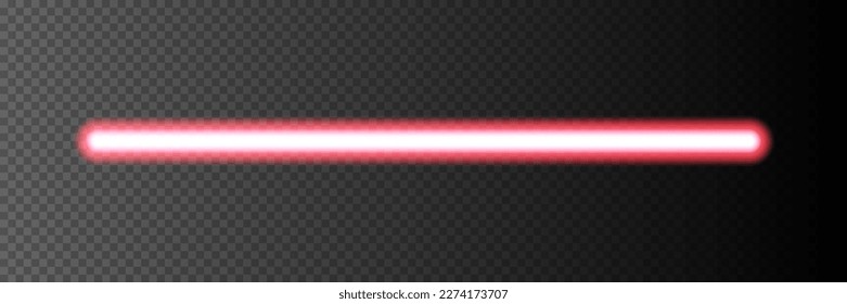 Neon light stick on transparent background. Red led line glowing vector illustration. Electric pink color design for party or clubs.