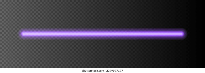 Palo de luz neón sobre fondo transparente. Ilustración vectorial con brillo de línea violeta. Diseño de color eléctrico para fiestas o clubes.