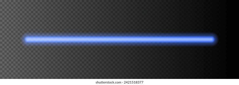 Neon light stick on transparent background. Blue led line glowing vector illustration. Electric color design for party or clubs.