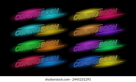 Neon light style coming soon with glowing background design, Vector Illustration.