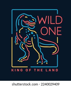 Neon light style dinosaur illustration.  Vector illustration for t-shirt prints, posters, and other uses.