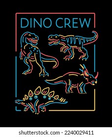 Neon light style dinosaur illustration.  Vector illustration for t-shirt prints, posters, and other uses.