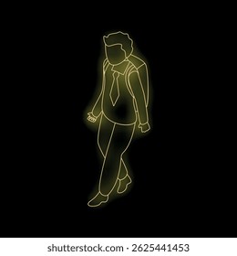 Neon light style illustration of a businessman walking with a backpack