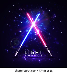 neon light swords. crossed light, flash and sparkles