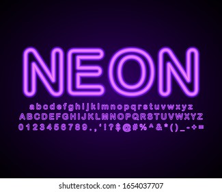 Neon light text effect, glowing alphabet