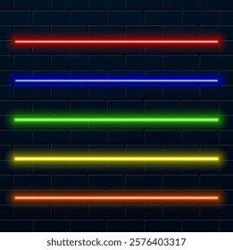 Neon light tube pack isolated on transparent background. Vector illustration.