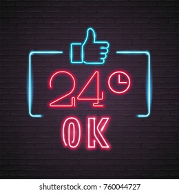 Neon Light Vector 24 Hours OK Illustration Vector Graphic Design Silhouette