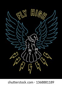 Neon light vector eagle illustration, for t-shirt prints and other uses.