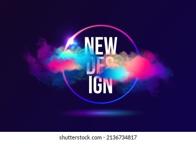 neon light vector, neon in glowing circle ring in cloud, abstract background design. Neon geometric round frame. abstract shape vector design 