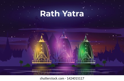 Neon Light Vector Illustration of Lord Jagannath Puri Odisha God Rathyatra Festival