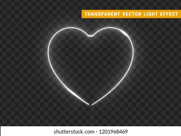 Neon Light White Heart With Transparent Background.