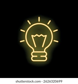 Neon lightbulb glowing, representing new idea or solution
